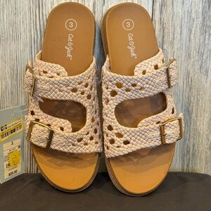 Cat & Jack Beige (w/hint of pink)Woven Sandals with Buckle Detail Sz 1 & 3 NWT